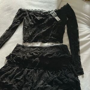 Really sexy cute two piece ruffled lace skirt with top